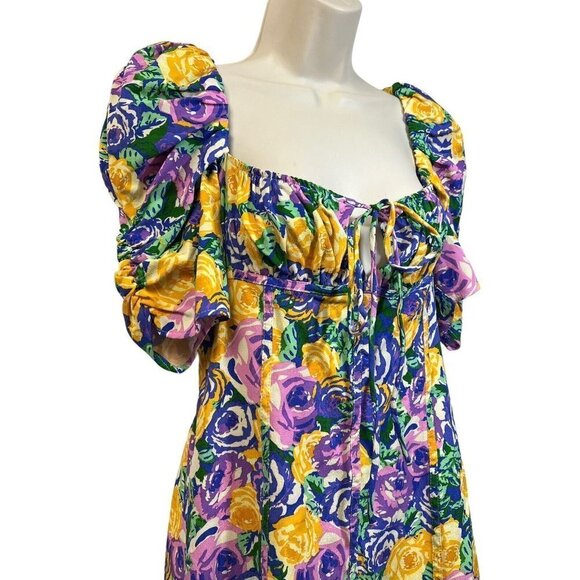 Zara Corset Mini Dress Size M Colorful Floral Scoop Neck Puff Ruched NWT - Picture 4 of 16